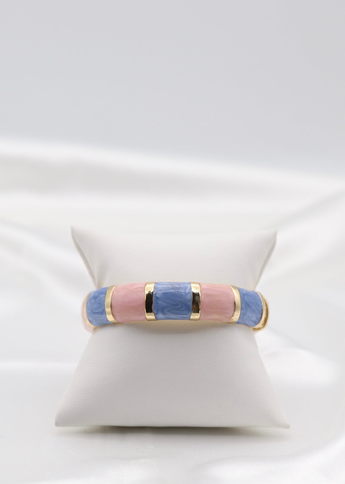 Gold Pink & Blue Multi-Tone Enamel Hinged Bangle Bracelet