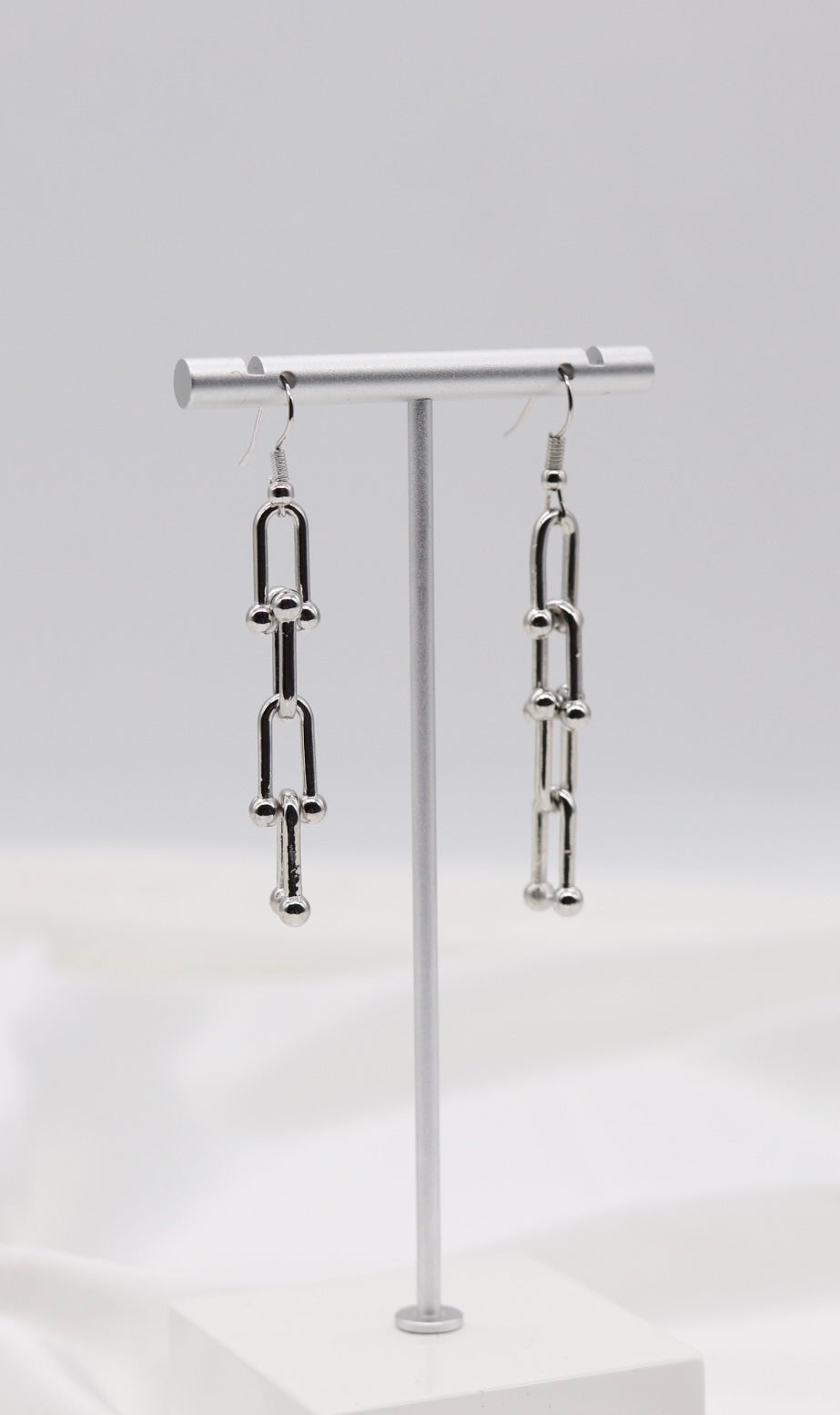 Silver Modern Link Drop Earrings