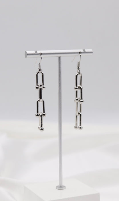 Silver Modern Link Drop Earrings