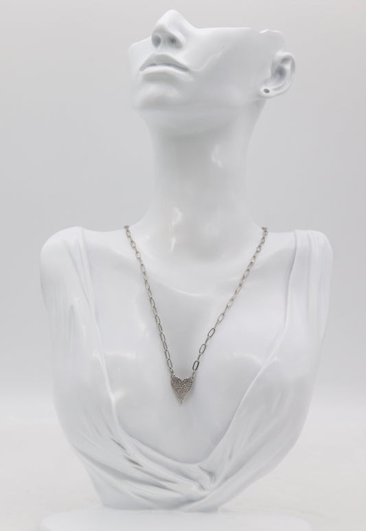 Silver Heart Necklace – Pave Crystal Heart Pendant