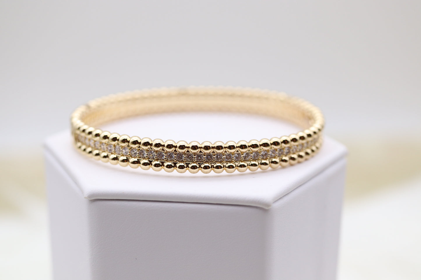 Gold CZ Pave Hinge Bangle Bracelet