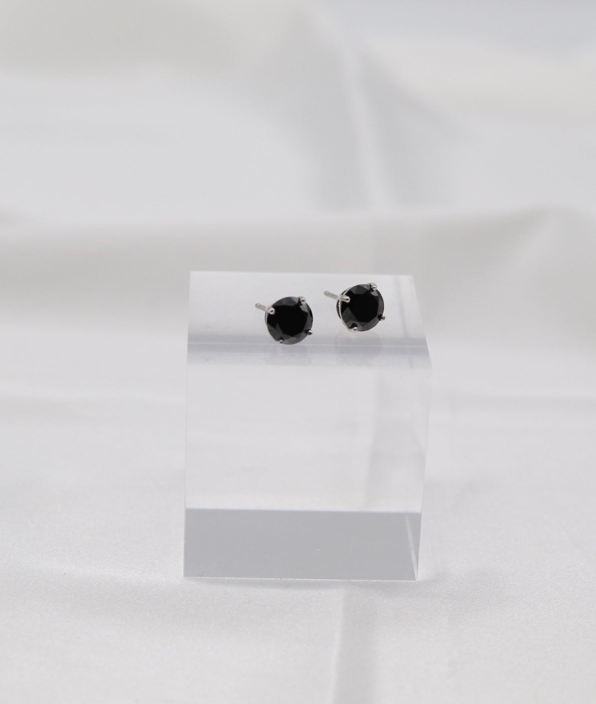 Midnight Black Crystal Stud Earrings – Classic Round Solitaire Studs