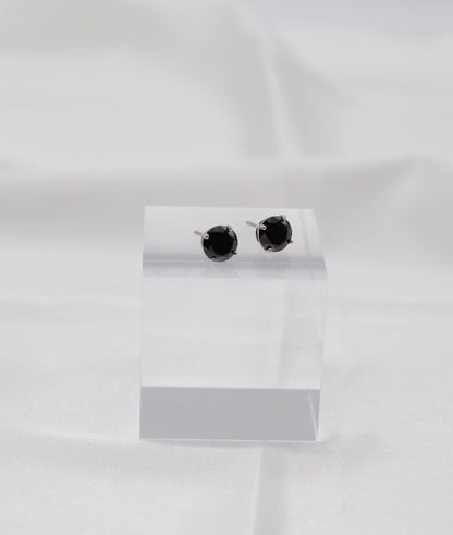 Midnight Black Crystal Stud Earrings – Classic Round Solitaire Studs