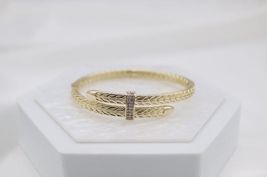 Spear Flex Cuff, Gold CZ Diamonds