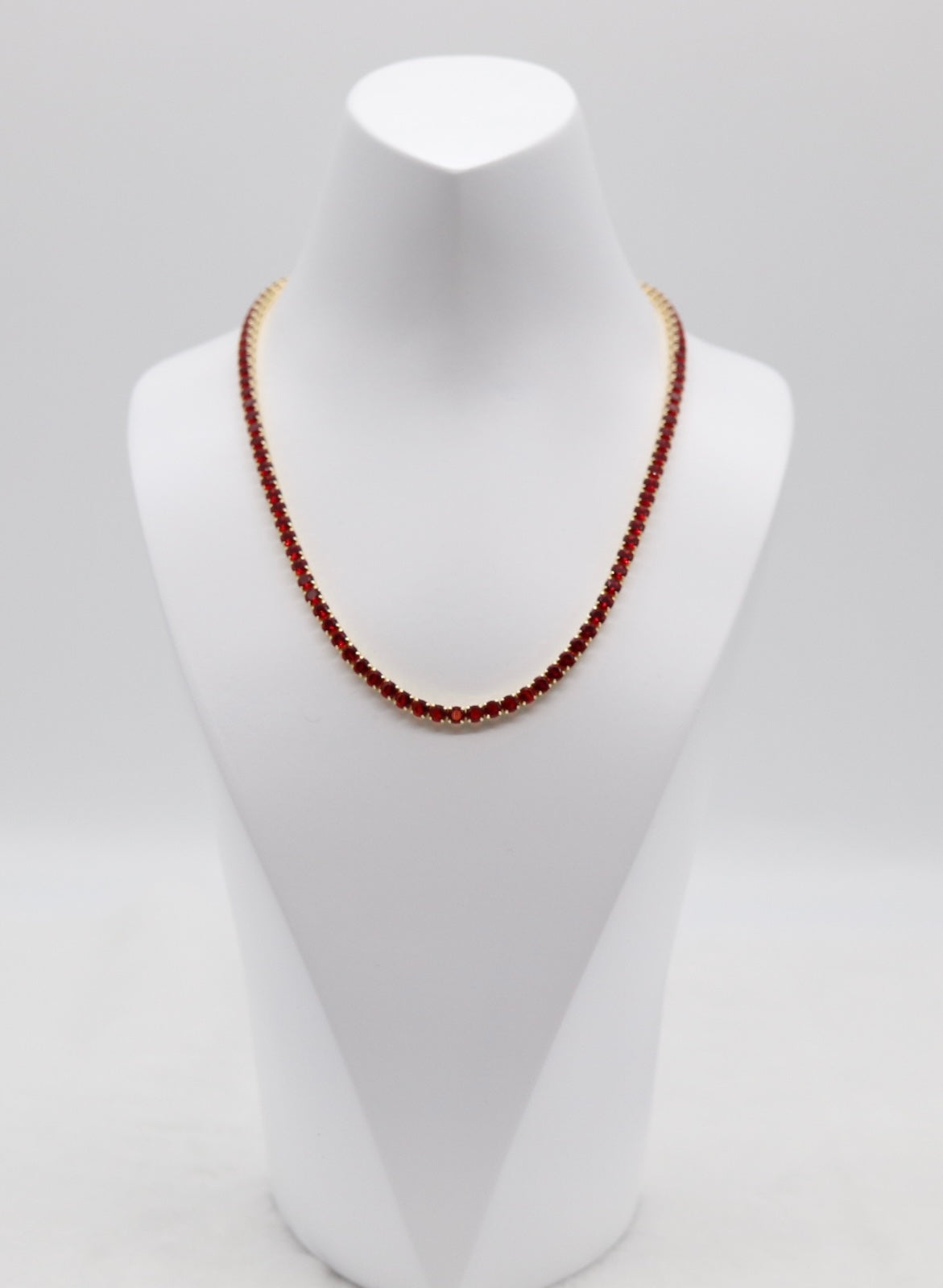 Ruby Red Tennis Necklace – Gold Tone Classic Sparkle