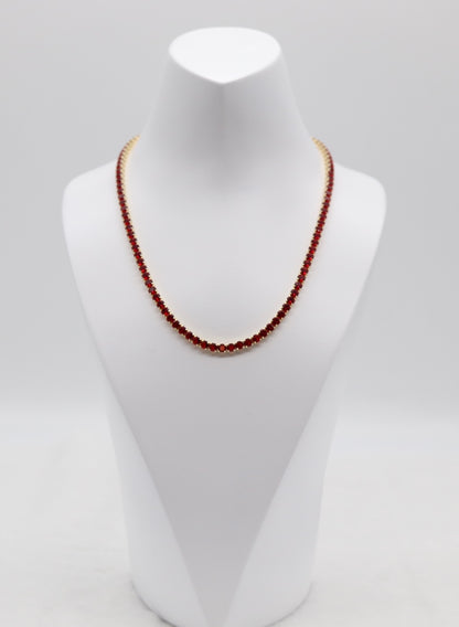 Ruby Red Tennis Necklace – Gold Tone Classic Sparkle