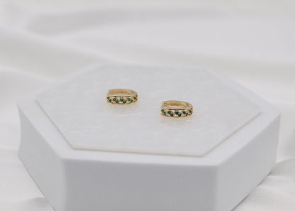 Emerald Lattice Gold Huggie Hoops