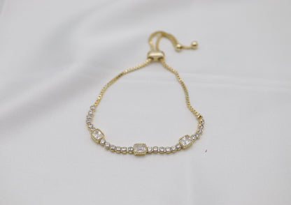 Square and Round CZ Gold Tennis Bracelet