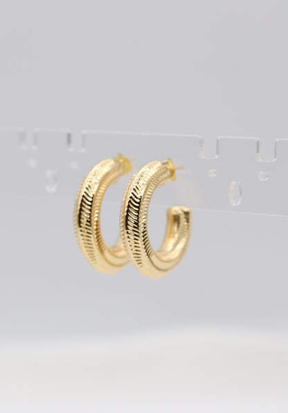 Etched Horizon Gold Hoop Earrings