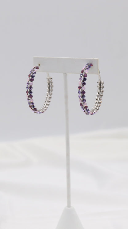 Purple Multi-Color Crystal Hoop Earrings