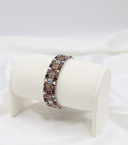 Brown Aurora Mosaic Crystal Stretch Bracelet