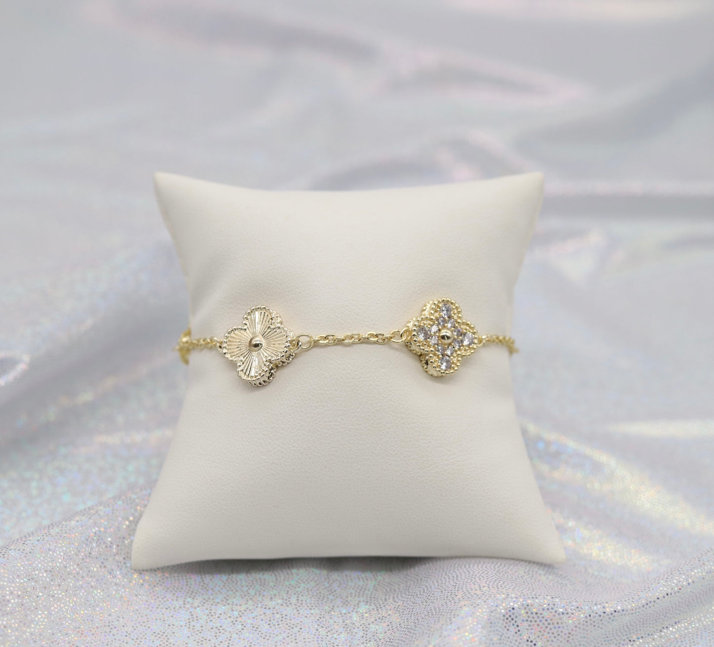 Gold CZ Clover Station Bracelet