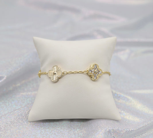 Gold CZ Clover Station Bracelet