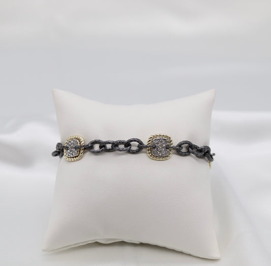 Rustic Black Circle Link Bracelet with Square CZ Stations