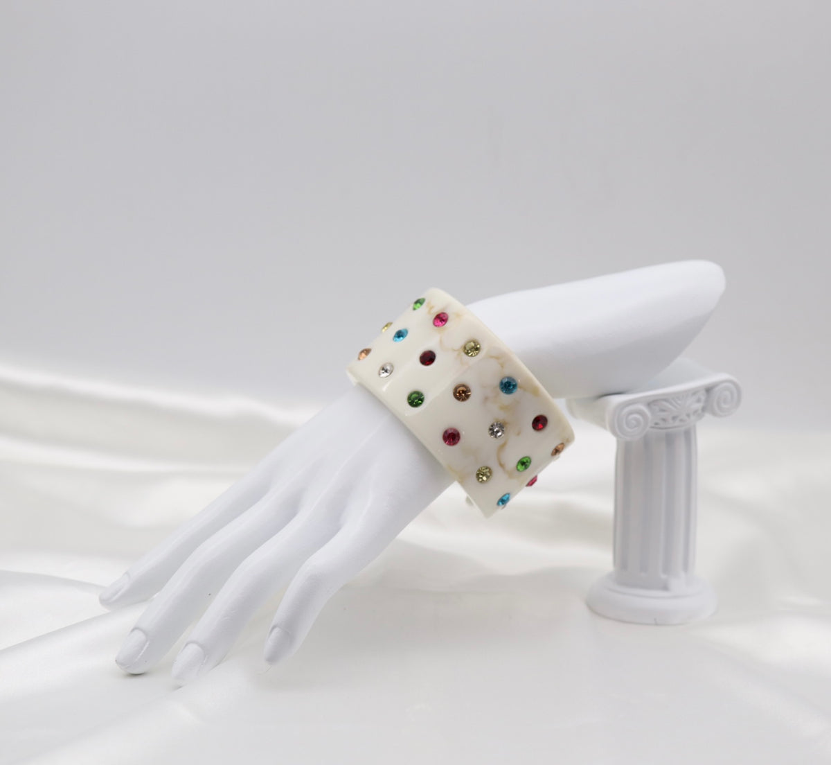 Ivory Marble Multicolor Crystal Acrylic Cuff Bracelet