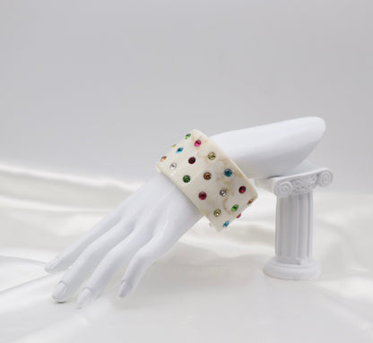 Ivory Marble Multicolor Crystal Acrylic Cuff Bracelet