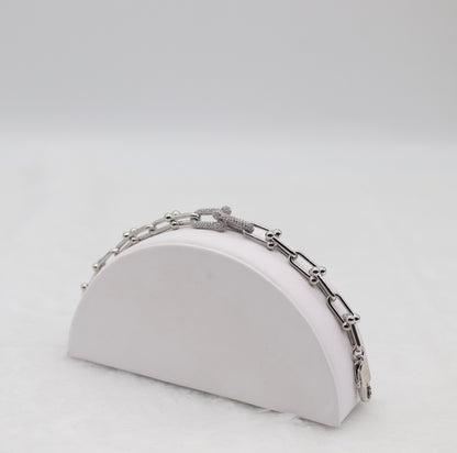 Silver Pavé Link Bracelet with Ball Accents