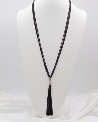Black Multi-Strand Chain Tassel Necklace with Gold Accents