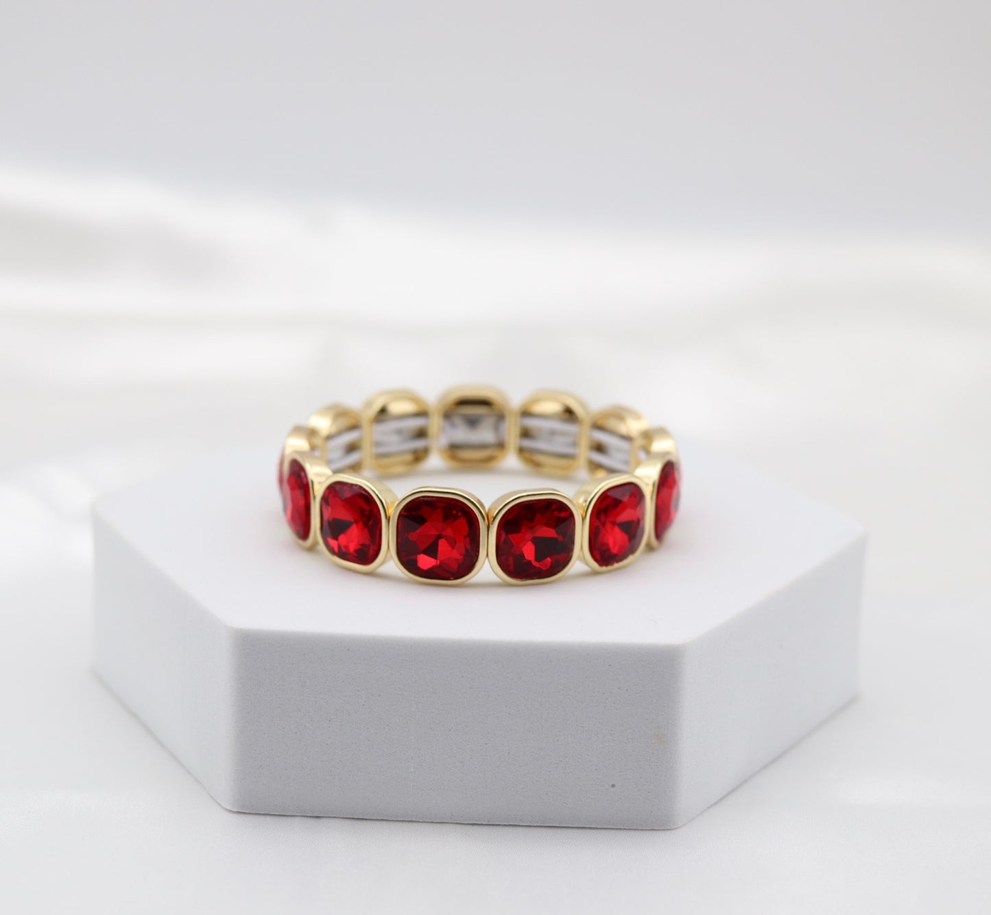 Red Crystal & Gold Stretch Statement Bracelet