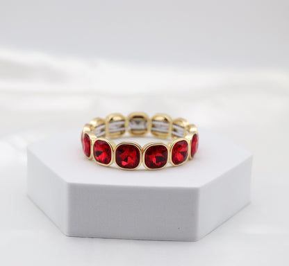 Red Crystal & Gold Stretch Statement Bracelet