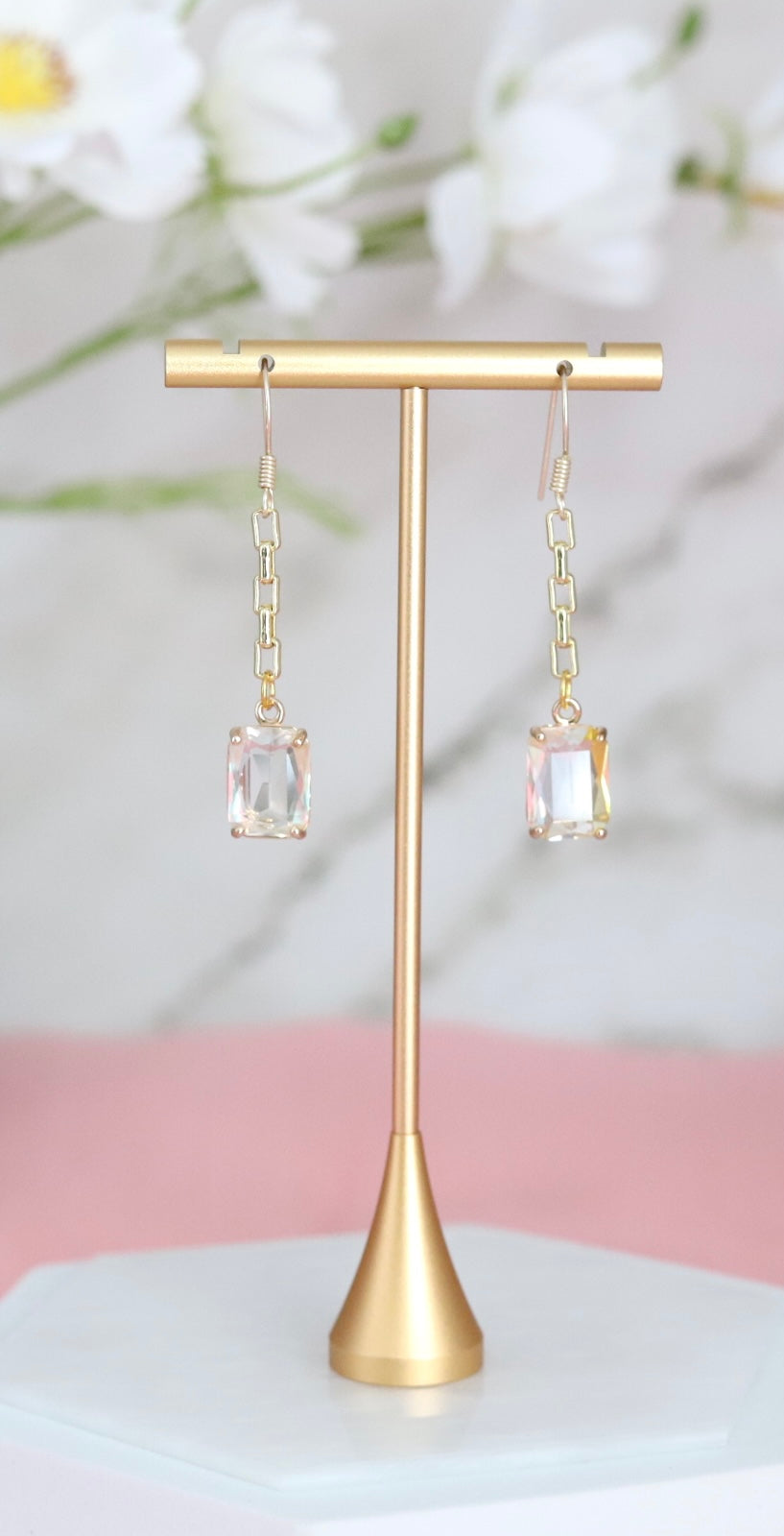 Dangling Light Gold Colored CZ Fashion Earring