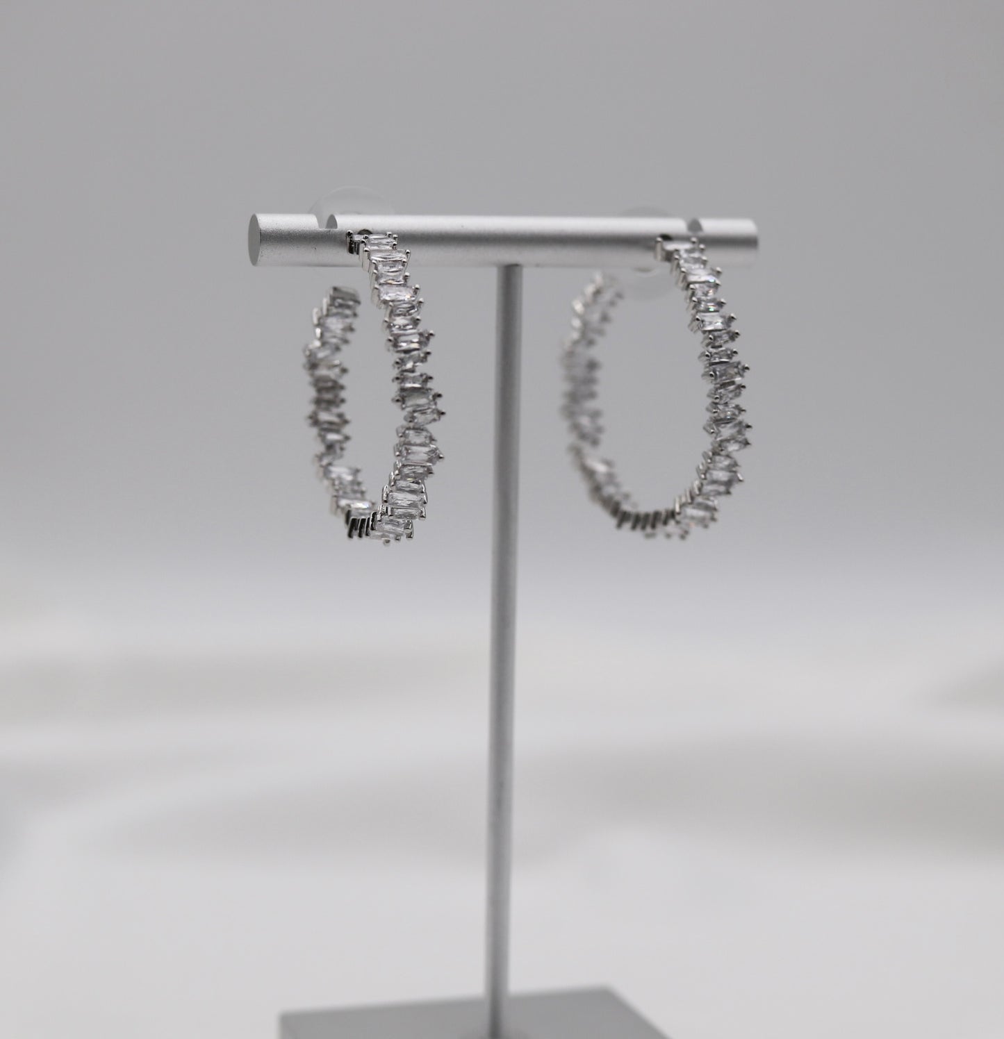 Uneven Baguette CZ Hoop Earrings