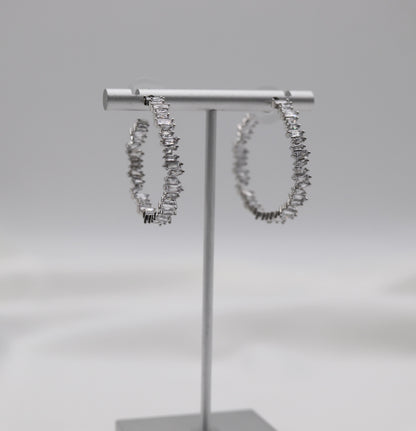 Uneven Baguette CZ Hoop Earrings