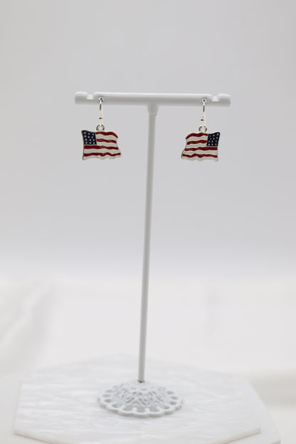 Silver Waving American Flag Earring