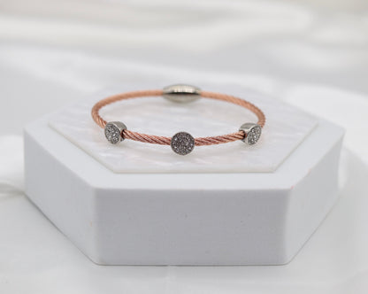 CZ Round Stations Twisted Cable Rose Gold Bracelet