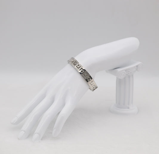 Silver Geometric Square Bangle Bracelet with Sparkling Accents – Modern Elegant Jewelry for Women