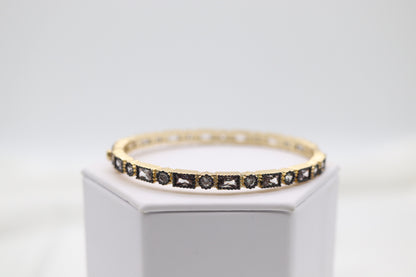 CZ Bezel Stone Black and Gold Hinge Bangle Bracelet