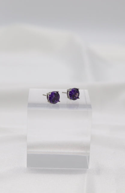 Royal Purple Crystal Stud Earrings – Classic Round Solitaire Studs