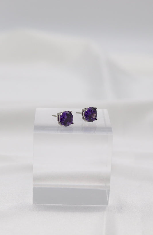 Royal Purple Crystal Stud Earrings – Classic Round Solitaire Studs
