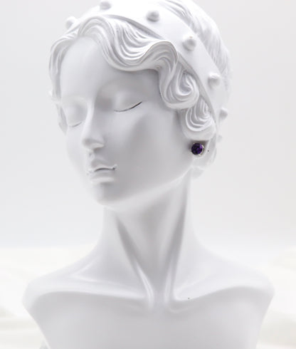 Royal Purple Crystal Stud Earrings – Classic Round Solitaire Studs