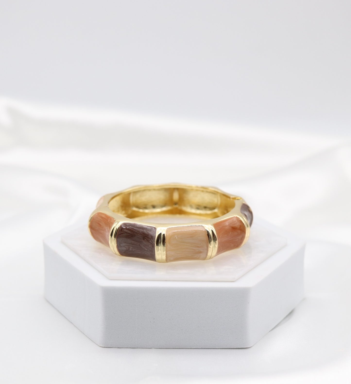 Gold Multi-Tone Enamel Hinged Bangle Bracelet