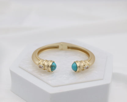 Matte Gold Cuff Bracelet with Turquoise Ends