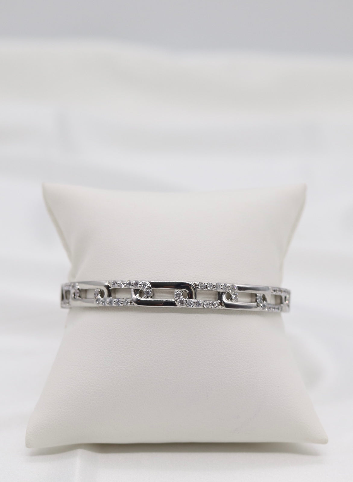 Silver Pavé Link Bangle Bracelet