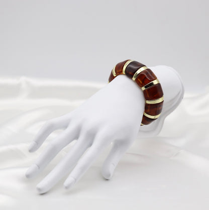 Amber Marble Stretch Bracelet with Polished Gold Accents