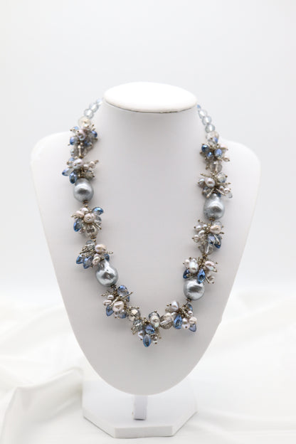 Faceted Blue Crystals With Light Blue Pearls Necklace