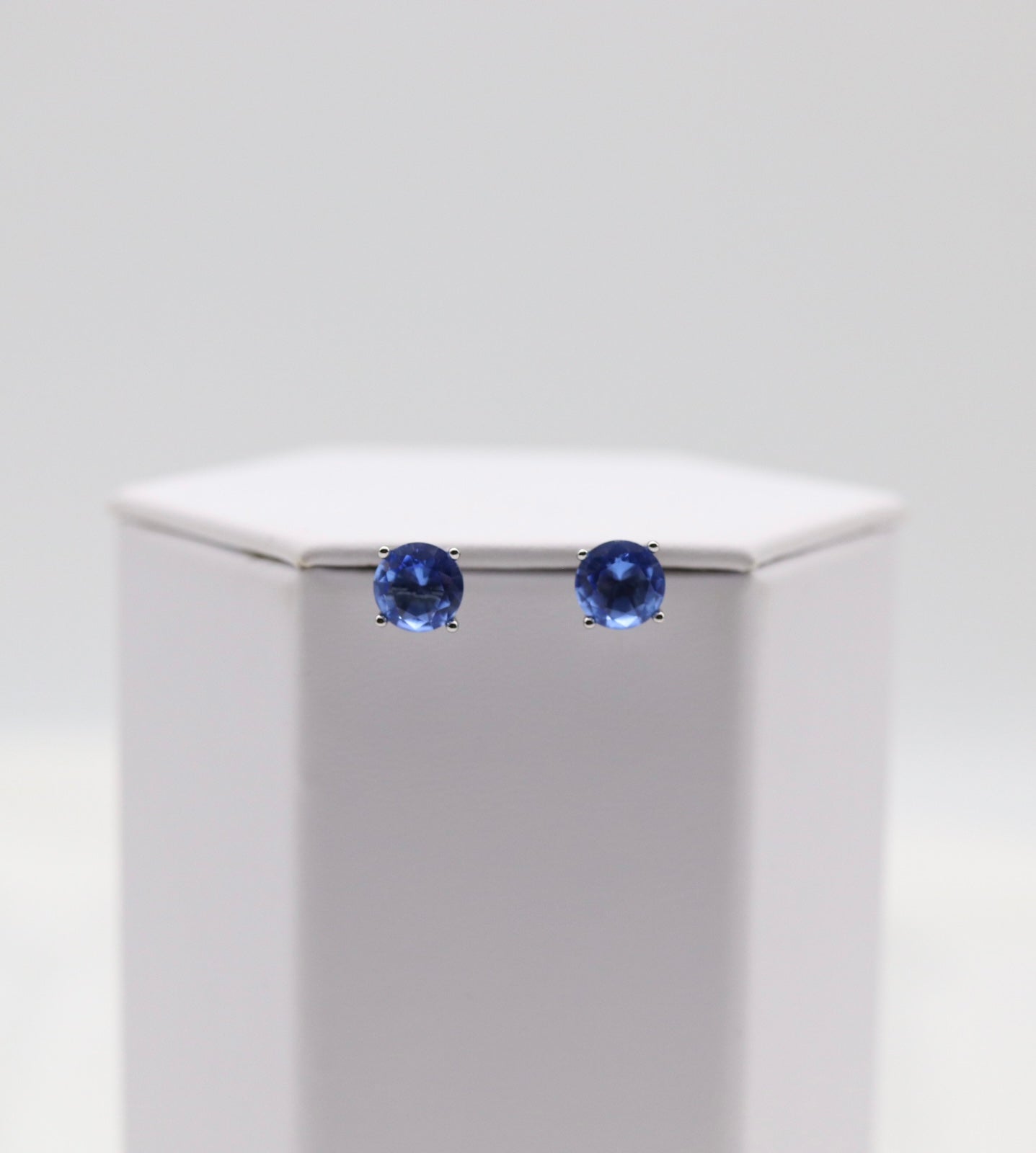 Sapphire Blue Crystal Stud Earrings – Classic Round Solitaire Studs