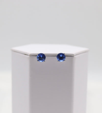 Sapphire Blue Crystal Stud Earrings – Classic Round Solitaire Studs