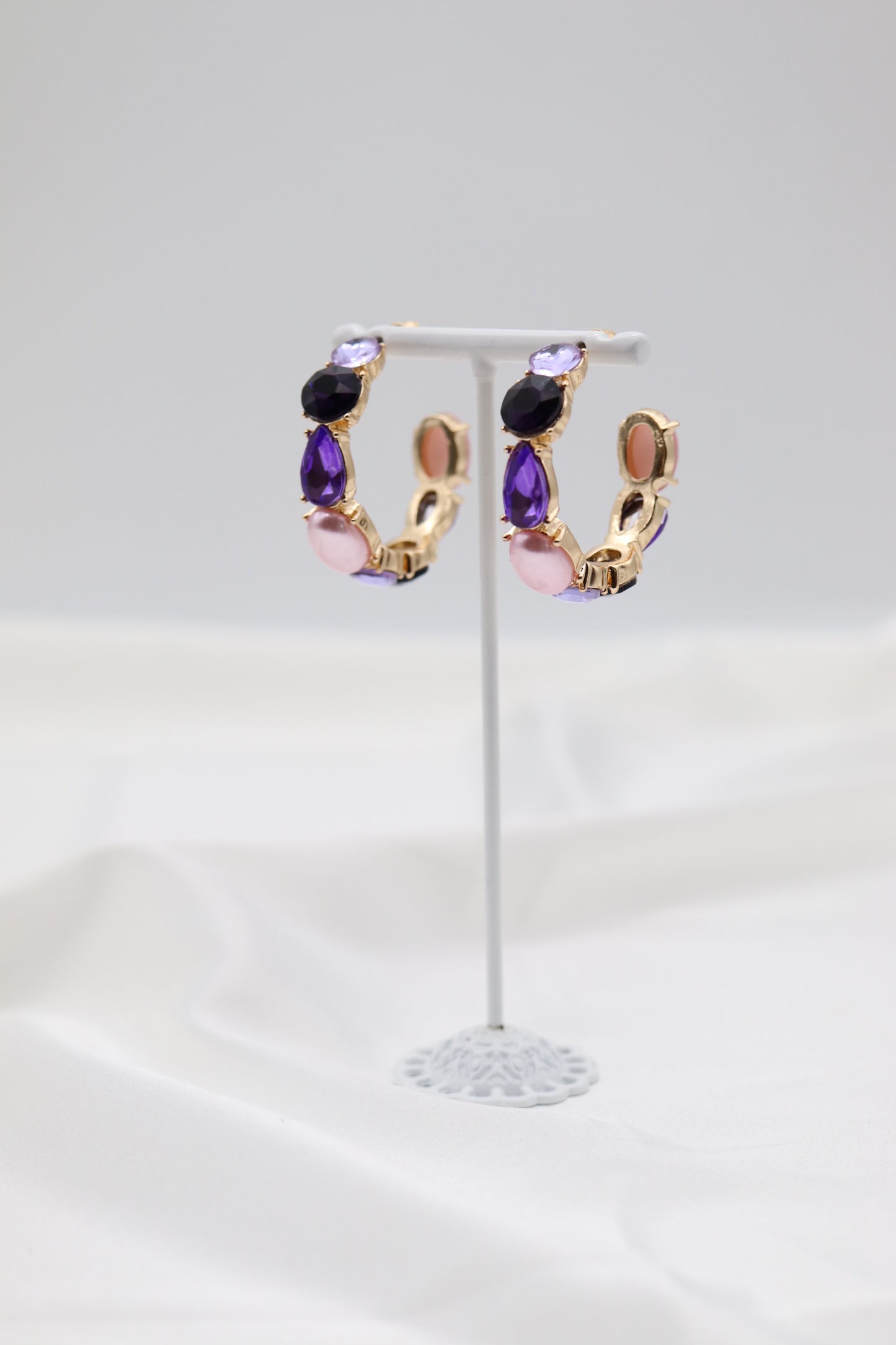 Lavender Glass Stone Hoop Earring