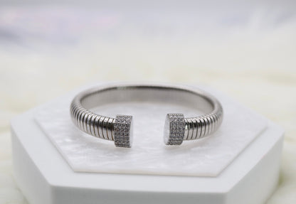 Silver Tubogas Cuff Bracelet With CZ Tips