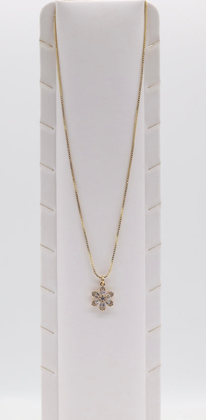 Gold Flower Pendant Necklace – Dainty Crystal Blossom Charm