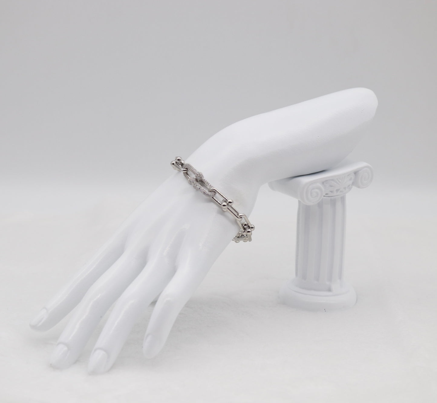 Silver Pavé Link Bracelet with Ball Accents