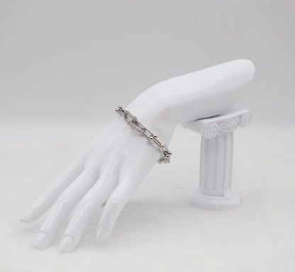 Silver Pavé Link Bracelet with Ball Accents