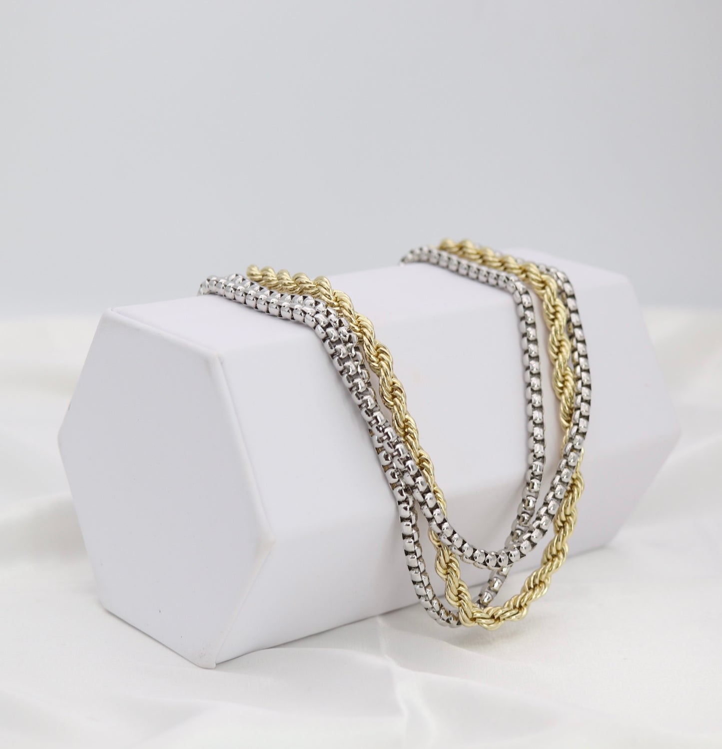 Mixed Metal Layered Rope & Beaded Chain Necklace