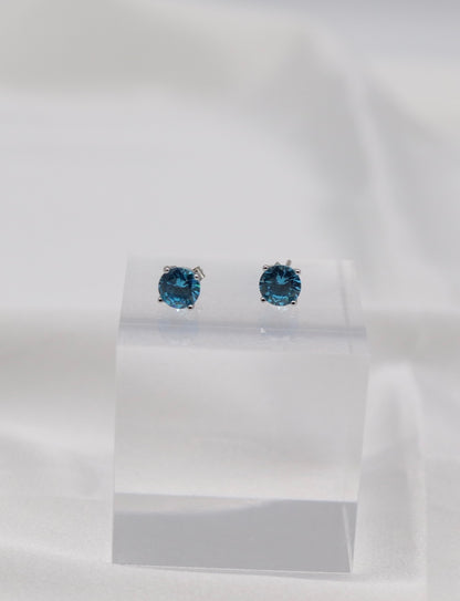 Teal Blue Crystal Stud Earrings – Small Round Solitaire Studs
