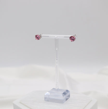Blush Pink Crystal Stud Earrings – Classic Round Solitaire Studs