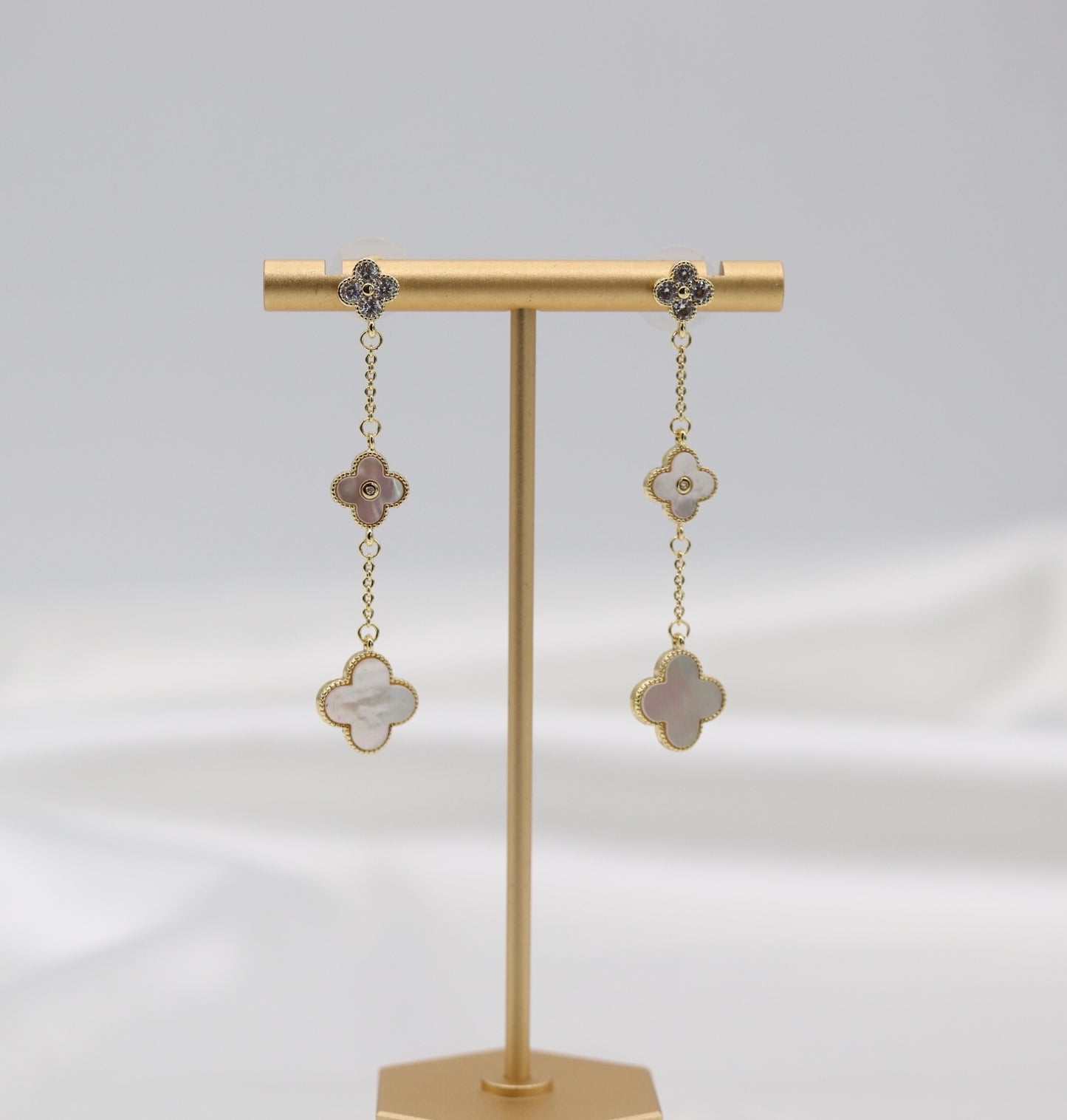 Dangling Petite Pearl Clover Earrings